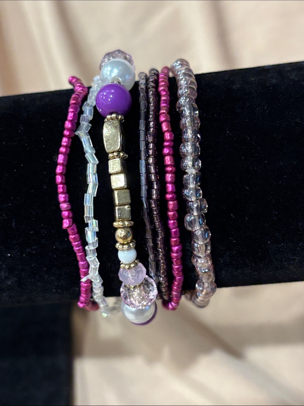 Pink and Purple Beaded Stretch Bracelet Set